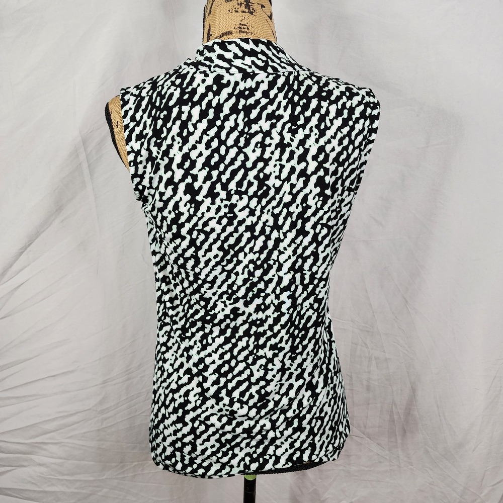 DANA BUCHMAN Size Small‎ Pleated Animal Print Blue Accent Business Work Blouse - Picture 5 of 10